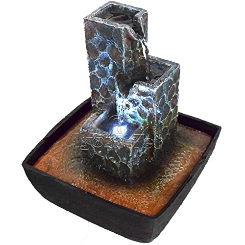 Agora-Tec® Wasserspiel & Zimmerbrunnen Kaskade mit kaskadenförmig angeordneten Felssteinen mit LED Beleuchtung, sehr angenehmer leiser Wasserlauf 21 cm hoch
