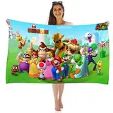 Kinder Strandtuch Mario Strandhandtuch，70x140cm Strandtücher Jungen,100% Baumwolle, weiches, saugfähiges Handtuch，Handtücher Schnelltrocknend für Reisen, Camping, Strandpartys