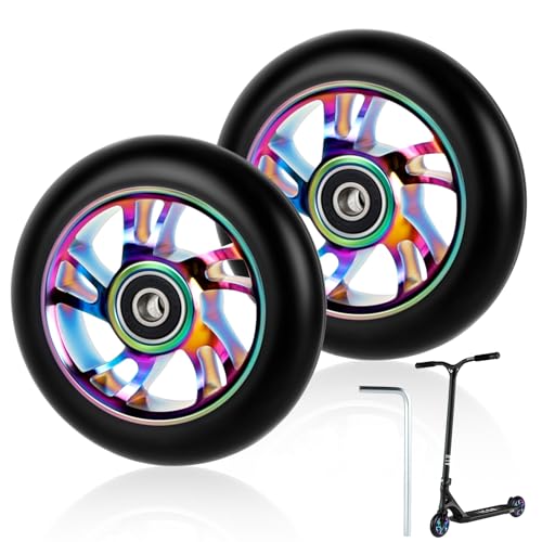 100mm Scooter Rollen Ersatzräder Pro Scooter Neo Rädern - mit ABEC-9 Lager 100 x 24mm Reifen Kick Roller Räder kompatibel für meisten Stuntscooter und Kickscooter