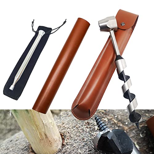 Handbohrer Bushcraft Manueller Schraubenschlüssel, Handbohrer Outdoor Schlangenbohrer Bushcraft mit Holster& Blow Fire Tube, Holzbohrer Scotch Eye für Outdoor/Camping/Bushcraft Settlers