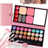 Schminksets für Mädchen, 33 Farben waschbarer Kinderschminkspielzeug, ungiftige Kinderkosmetik mit 5 abwaschbaren Pinseln, Bühnenauftritt Geburtstag Party Beauty Set Geschenk