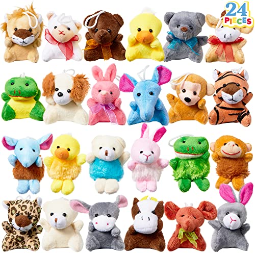 JOYIN 24 Pack Mini Plüsch Schlüsselanhänger Kinder, Mini Plüschtiere, Plüschtier Anhänger Schlüsselkette Schlüsselring Kinderparty Geschenk Spielzeug Set Mitgebsel