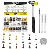 Mardatt 360 Sets Double Cap Rivets with Setting Tool Kit, 4 Colors 3 Sizes Leather Rivets Double Cap Rivet Tubular Metal Studs for DIY Leather Craft Repair and Decoration