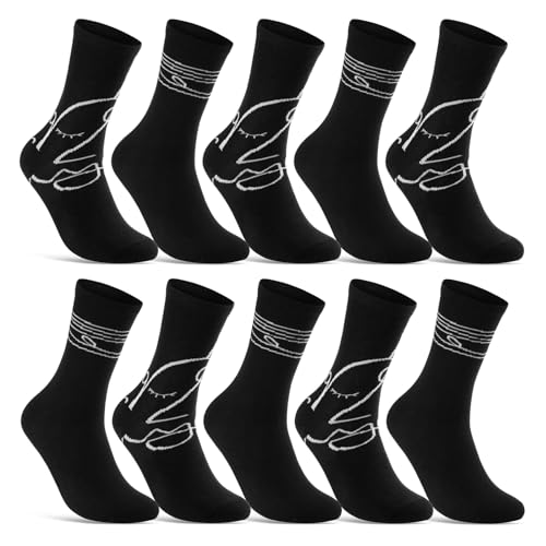 10 Paar Damen Socken Baumwolle Mehrfarbig Streifen Punkte Herzen 34909 Schwarz (39-42)