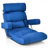 COSTWAY Bodenstuhl, klappbares Bondensofa mit Verstellbarer Rückenlehne, Kopfstütze, Lendenstütze, und hochklappbaren Armlehnen, Bodensessel, Relaxsessel zum Meditation, Lesen, Gaming (Blau)