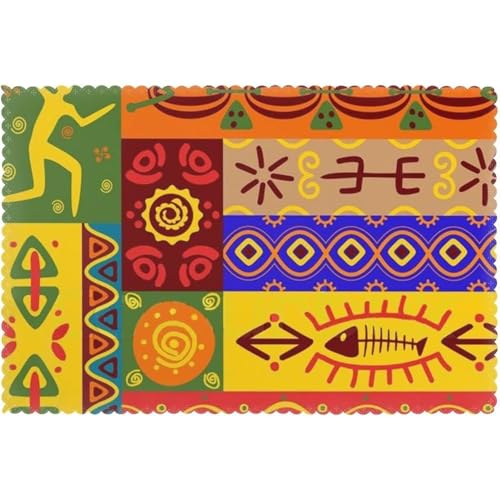 Tischsets 4 Teilig Afrikanische Nationalmuster Platzdeckchen Abwaschbar Dekorationen Tischunterlagen, Für Restaurant, Dinnerpartys, Gastronomie, 30x45cm