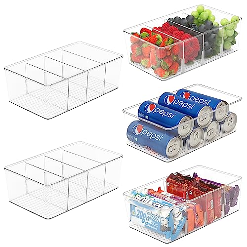 Winter Shore Küchenschrank Organizer [5er-Pack] - Aufbewahrungsbox Küche für Snacks, Gewürze, Getränke - Durchsichtige Küchen Organizer Aufbewahrung mit 4 Fächern & Herausnehmbaren Trennwänden