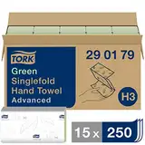 Tork grüne Zickzack Papierhandtücher Advanced 290179 - H3 Falthandtücher für Papierhandtuchspender - saugfähig und reißfest, 2-lagig, grün - 15 x 250 Tücher