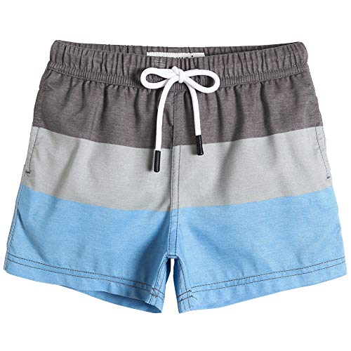 MaaMgic Kleine Jungen Badeshorts Schnelltrocknend Boardshorts mit Mesh-Futter Taschen und Verstellbarem Tunnelzug MEHRWEG,Neu Grau Blau,14-16 Jahre