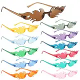 Coztie Flammen Sonnenbrille, 12 Stück Flammen Brillen, Randlose Bunte Brillen Neuheit Partybrille Flammenform Sonnenbrille für Geburtstagsfeier Maskerade Party Dekoration Weihnachten 12 Farben