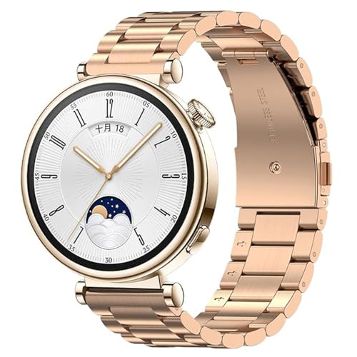 Kompatibel für Huawei Watch GT 4 41mm Armband, 18mm Edelstahl Uhrenarmband Metall Armband für Huawei Watch GT4 41mm (Roségold)