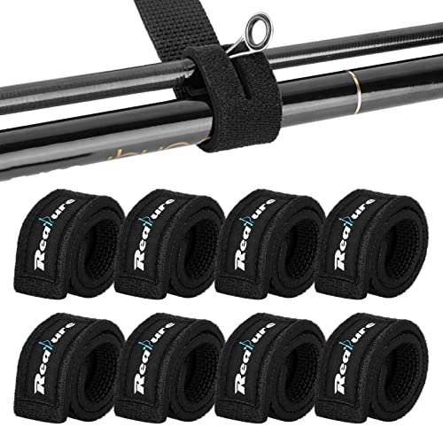 Realure 8 Stück Schwarz Angelrute Klettverschluss Riemen einstellbar Neopren Krawatten Riemen elastische Angelrute Gürtel Krawatten für feste Angelruten Gear Strap Spinnrute Meer Rute Feeder Rute