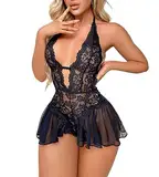 LEBENSWERT Dessous Damen Sexy Unterwäsche für Sex Spitze Reizwäsche mit Rockzipfel Dessous Sexy Set Transparent Bodysuit Lingerie Erotische Negligees