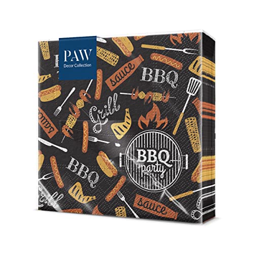 PAW - Servietten 3-lagig (33 x 33 cm) I 20 Stück I Perfekt für Geburtstage, Partys, Hochzeiten, Kommunion und Feiern I Tischdeko Bunte Papierservietten - Grill I BBQ Party
