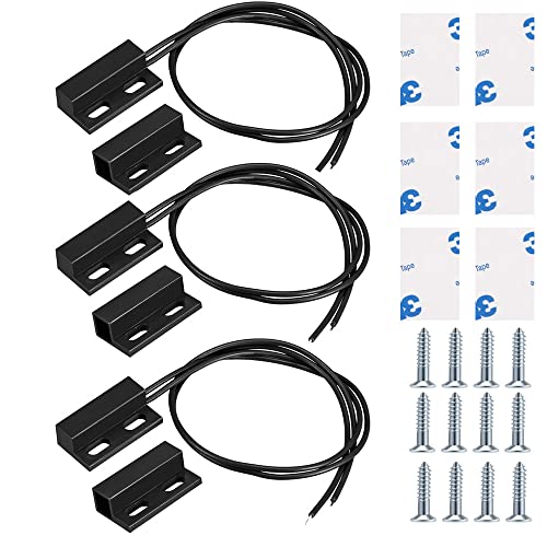 Guuzi 3pcs Verdrahteter Türsensor zur Oberflächenmontage, Magnetischer Reedschalter Schwarz, Normalerweise Geschlossener Magnetschalter