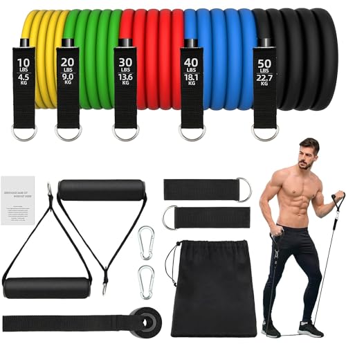 JATEKA Resistance Bands Fitnessbänder Set Widerstandsbänder - Expander Tubes Rubber Bands mit 5 Fitness Bänder, Großem Griffe, Fußschlaufen, Türanker, Tragebeutel, Ideal für Pilates Krafttraining