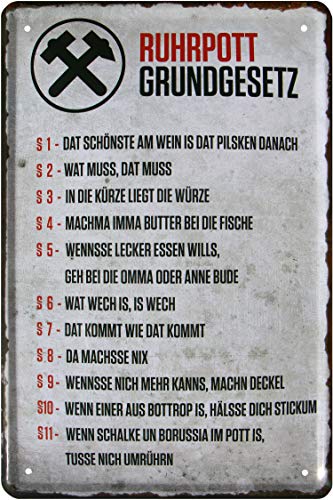 WOGEKA ART Retro Blechschild Ruhrpott Grundgesetz Ruhrgebiet witziger Spruch als Geschenk-Idee zum Geburtstag Weihnachten zur Dekoration 20x30 cm Vintage-Design aus Metall 14