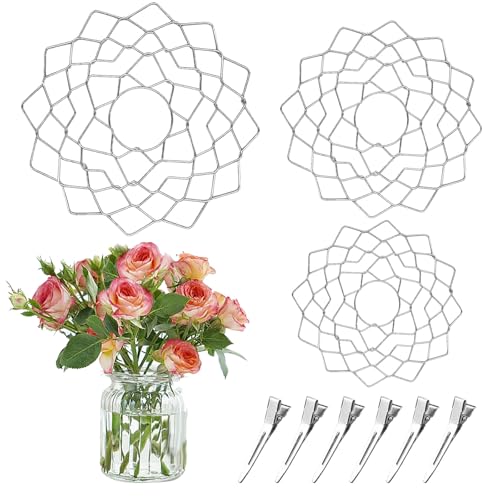 3 Stück Blumenstielhalter, Hanataba Blumenhalter, Blumengitter für Vase, Stielhalter Blumen mit 6 Entenschnabelklammern, Blumenretter Geeignet zum Befestigen von Pflanzen und Blumensträußen