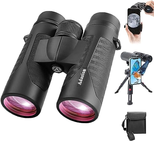 Adasion Fernglas für Erwachsene, Fernglas Klein Wasserdicht 12 x 42 mit Handy Adapter und Stativ, Superhelle Leichte Ferngläser für Vogelbeobachtung Jagd Sport Wandern Kreuzfahrt Reisen Konzert