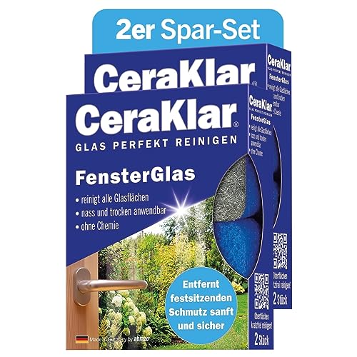 abrazo CeraKlar FensterGlas - 4 Glasreiniger, 2x2 Stk. - Scheibenreiniger f. kratzfreie, gründl. Scheibenreinigung, Glasreiniger Fenster & Echtglas