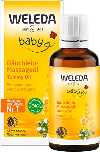 WELEDA Bio Baby Calendula Bäuchlein Massageöl - veganes Naturkosmetik Babyöl / Körperöl hilft Babys & Kindern bei Blähungen. Natürliche ätherische Öle fördert die Verdauung & entspannen (1x 50ml)