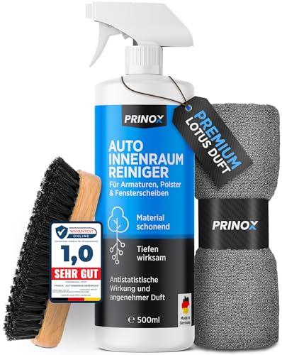 PRINOX® Profi Auto Innenraum Reiniger Set 500ml - Cockpitpflege für die Innen Reinigung von Kunststoff, Polster, Leder & Armaturen - Autopflege Innenraumreiniger mit Bürste - Cockpit Reiniger