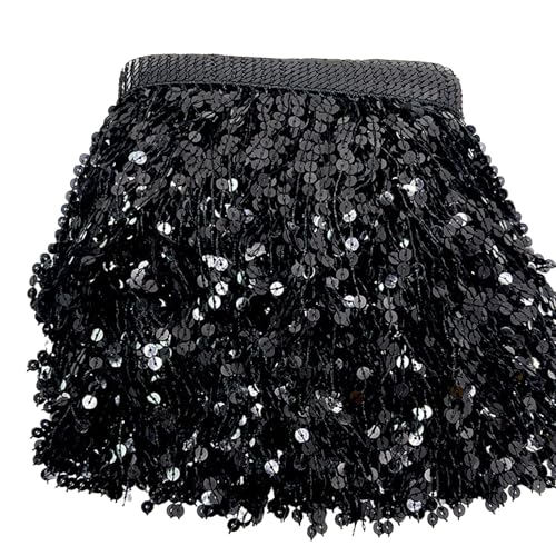 3 Meter Paillettenband mit Quaste Fransenborte Fransen für DIY Kleidung Dekoration, Vorhänge, Taschen, Kunsthandwerk (schwarz)