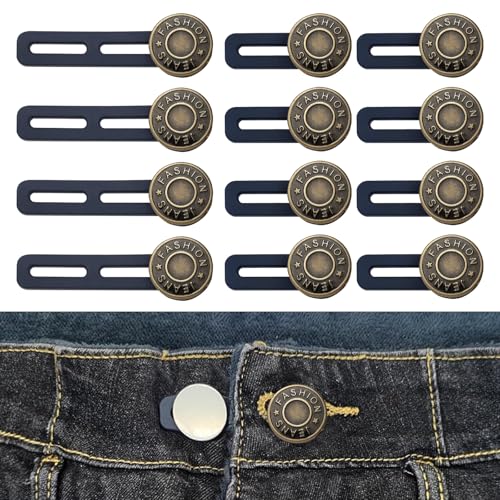 WOLMIK 12 Stück Hosenbunderweiterung Knopf Taille Extender Elastischen Metall Knopf Bund Expander Jeans Einziehbare Knöpfe für Hemd Hosen Kleid Hosen