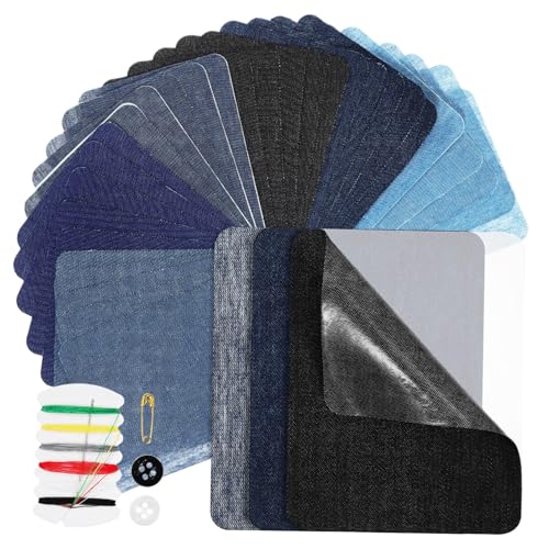 Uonlytech 30 Stück Flicken für Jeans innen bügeln Stickerei Flicken für Kleidung Denim-Patches für Jeans Reparatur nähen Jeansflecken Zum Ausbessern von Stoffen aufbügeln reine Baumwolle