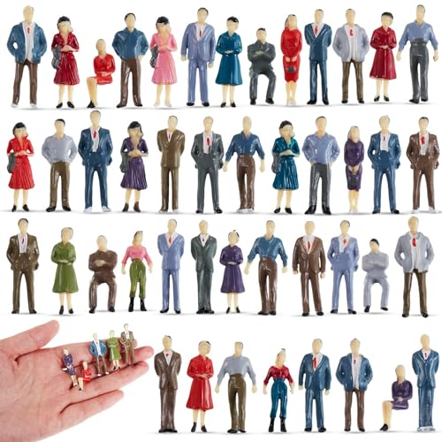 Kasyat Mini Menschen Figuren 1:50 Mini Modellbau Figuren für Modelleisenbahnen Bemalte Menschen Figuren Kleine Menschen Miniaturfiguren aus Kunststoff Spielzeug Sitzende Stehende Menschen (30)