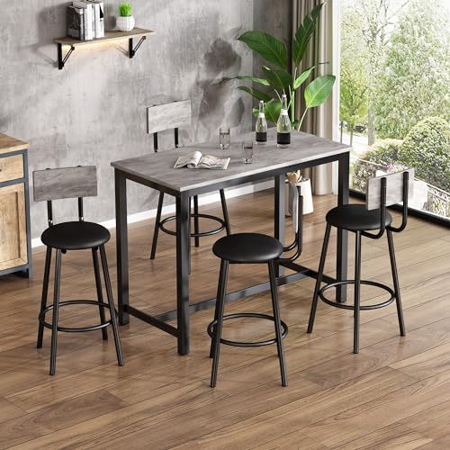 Esstisch- und Stuhlset, 1 Tisch & 4 Stühle, Loungesessel mit Metallbeinen, rechteckiger Tisch in Grau und Schwarz, stabil, flexibel, ideal für Gruppenessen und Moderne Einrichtungen.