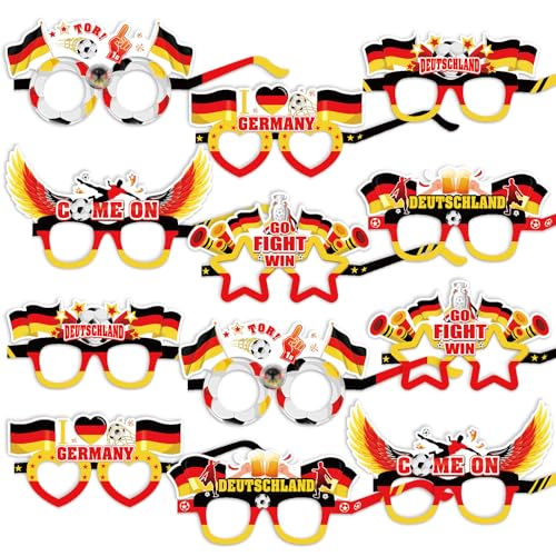 HOWAF 12 STK 2024 Fußball EM Partybrille, Deutschland Flagge Brillen Deutschland EM Fußball 2024 Papierbrille 2024 Fußball EM Foto Requisiten für 2024 Fußball EM Deko Fußball Europameisterschaft 2024