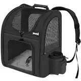 pecute Haustier Rucksack mit Netzfenster, Tragbare und Faltbare Katzentasche, Atmungsaktive und Leichte Hundetasche, Wasserdichtes Oxford-Tuch mit viel Platz, Multifunktional rutschfest Schwarz 6kg