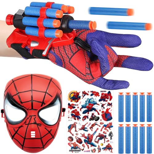 Spider Launcher, Spider Handschuhe, Spider Launcher Handschuhe,Handgelenk Spielzeug Set mit Maske und Tattoo Kinder, Launcher Spielzeug, Handgelenk Spielzeug Set, Cosplay Glove Launcher