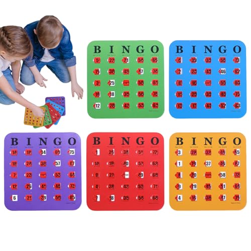 Schiebe-Bingo-Karten, 5-teiliges Bingo-Spiel mit Schiebekarten, logisches Denken, Fingerspitzen-Partyspiel für Schule, Büro, Versammlungen, Reisen, Camping, Zuhause