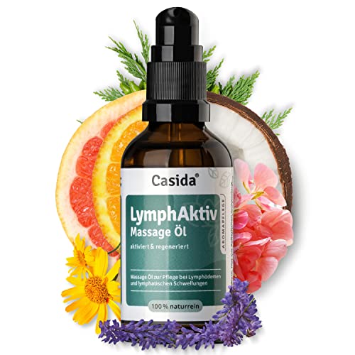 Casida® LymphAktiv Massage Öl - Anregendes Massageöl aus 100% naturreinen Ölen - Pflege bei Lymphdrainage, Cellulitis, Beinmassage & Wassereinlagerungen - 50 ml