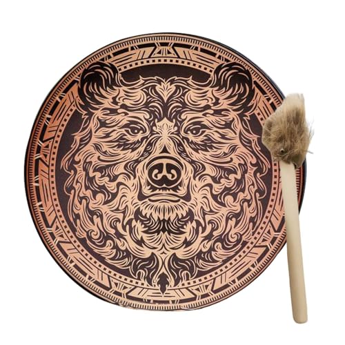 Schamanentrommel mit Bärenmuster, 25cm Handgemachte Schamanische Trommel mit Trommelstock, Spirituelle Musik Trommel Erwachsene Handtrommel Rahmentrommel für Entspannung, Meditation, Heimdekoration