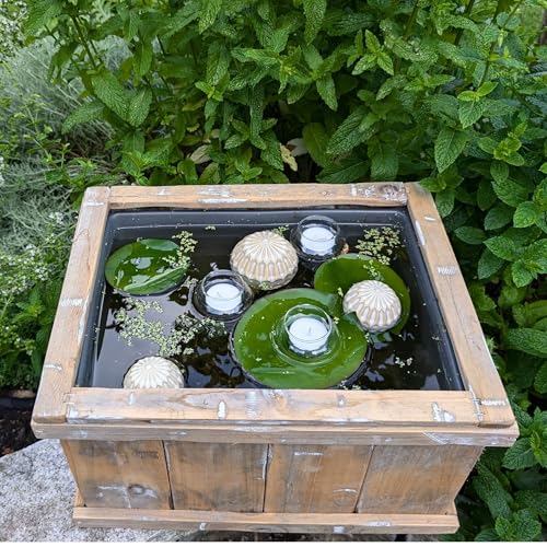 Storm's Gartenzaubereien Miniteich Kompletset - Inklusive 3 cremefarbene Schwimmkugeln & Teelichtschalen aus Glas - Perfekt für Balkon- und Terrassenteich - Teichdeko