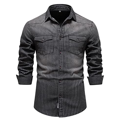 Duohropke Jeanshemd Herren Denim Shirt Langarmhemd Denim Shirt Cowboy Style Freizeit Hemd Langarm Regular Fit Western Jeanshemd männer Kent Kragen Business Casual Jeanshemd