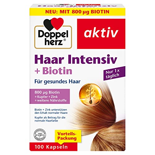 Doppelherz Haar Intensiv + Biotin – Biotin und Zink als Beitrag zum Erhalt normaler Haare – 100 Kapseln