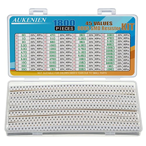 AUKENIEN 0805 SMD Widerstand Sortiment 45 Werte 1800 Stück 0R bis 10M Ohm Resistor 1/8W SMT Widerstände Kit mit ±5% Toleranz