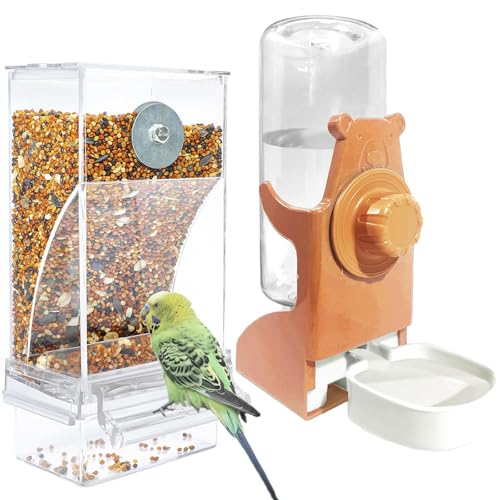Automatischer Futterspender Vögel und Wasserspender Transparentes Acryl Vogelfutterhaus und Vogel Wasserspender Vogelkäfig, Käfigzubehör für Vögel, Papageien, Kanarienvögel (Orange)