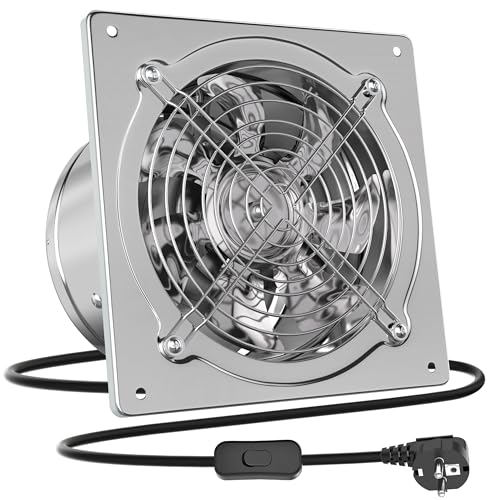 HG Power 250mm Abluftventilator 1680m³/h Badlüfter Leiser mit Rücklaufklappe Leistungsstarke Wandventilator mit EU-Stecker für Küche Badezimmer Garage Untergeschoss