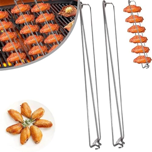 2 Stück Chicken Wing BBQ Gabel, Edelstahl Chicken Wing Rails zum Grillen von Hühnerflügeln, BBQ Grillgabel, U-förmig, Outdoor Grillgabel für Picknick