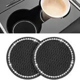 2 Pcs Auto Untersetzer, Anti-Rutsch Auto Untersetzer Für Kaffeebecher, Auto Getränkehalter Untersetzer, Auto Zubehör Deko Schwarz/Glitz (Schwarz)