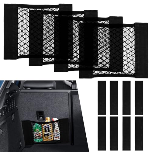 KEWUZY Kofferraum Netztasche Auto 4 Stück,30x25cm, Universal Kofferraumnetz Schutznetz Elastisch Kofferraum Aufbewahrung Netz Mit Beidseitiger Klettverschluss mit doppelseitigem Klebeband für Auto/SUV