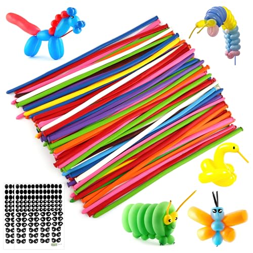 Deepton Modellierballons, 100 Stück Luftballons Lang Formbar, Luftballons Tiere Formen mit 2 Aufkleber, Lange Luftballons zum Formen, Bunt Ballons für Party, Hochzeit, Geburtstag Dekoration