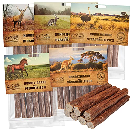 Schecker Hundesnack - Zigarren für den Hund - 5 x 170 g in 5 Sorten - ohne Zusätze - Hirsch - Hase- Pferd - Strauss - Känguru