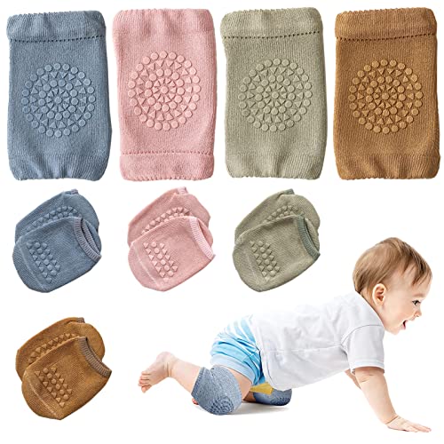 HKQP 4 Paar Baby Knieschützer und 4 Paar Baby Socken Knieschoner Baby Krabbeln Krabbelstrumpfhose Knieschoner Baby mit Gummipunkten Rutschfest für Baby Krabbelschutz Krabbelhilfe Knieschützer