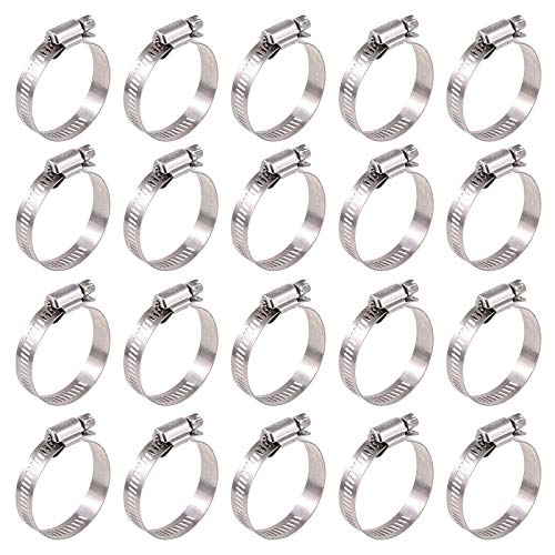 Glarks 20Pcs 304 Stainless Steel Adjustable 27-51MM Range Worm Gear Hose Clamps Assortment Kit, Fuel Line Clamp for Water Pipe, Plumbing, Automotive and Mechanical Application (27-51MM)